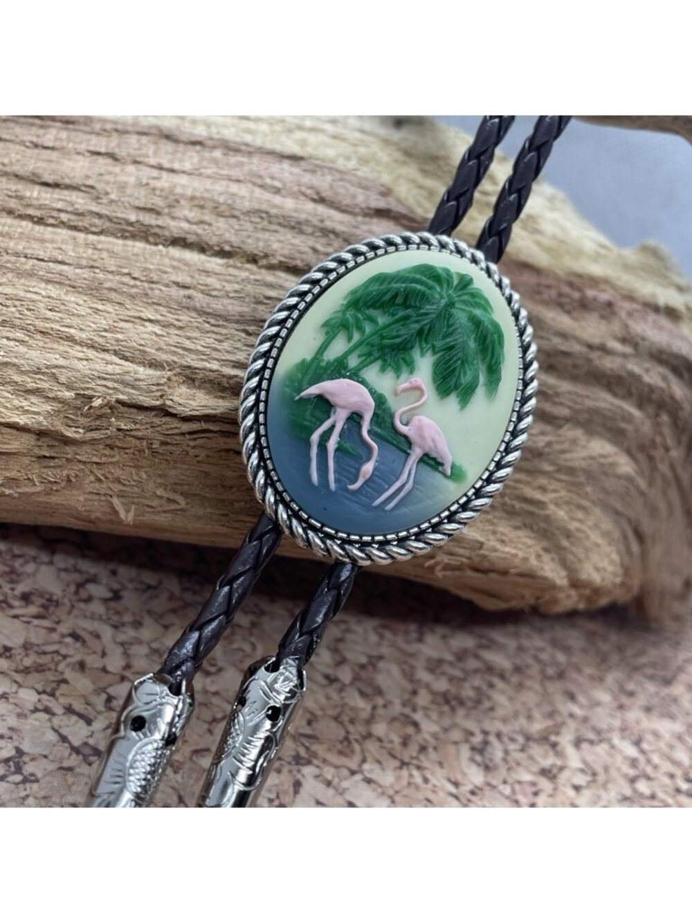 Pink Flamingo Ocean Beach Wedding Cameo Party Pendant Bolo Lariat Tie Cruise FUN